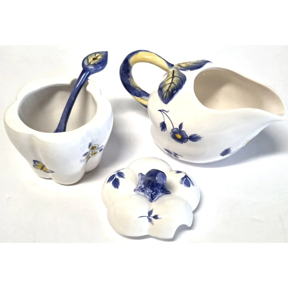 Spode Imperial Garden Completer Set Sugar & Creamer Set Porcelain Lid & Spoon